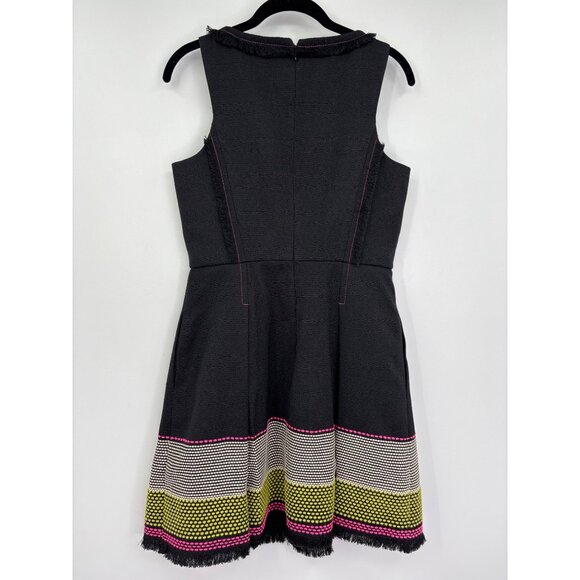 Trina Turk Abela Fringe Embroidered Fit and Flare Sleeveless Dress Black Size 6 - Picture 7 of 10